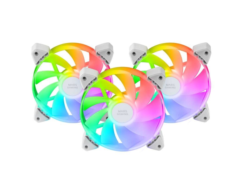 Pack 3 Ventiladores Invertidos Mars Gaming MF-3AR/ 12cm/ ARGB/ Blanco