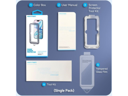 Protector de Pantalla de Cristal Templado Vention KUJTCA-10 para iPhone 14 + Herramienta de Instalación Antipolvo