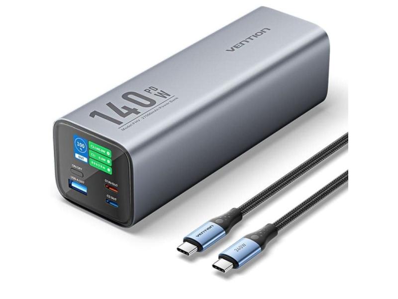 Powerbank 27000mAh Vention FHVH0/ 140W/ Gris/ Incluye Cable USB Tipo-C y Lightning