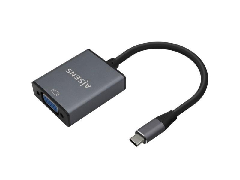 Conversor Aisens A109-0691/ USB Tipo-C Macho - VGA Hembra/ Hasta 27W/ 1250Mbps/ 15cm/ Gris