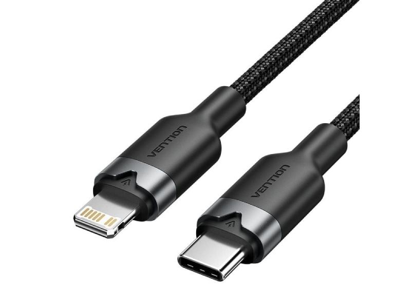 Cable USB Tipo-C Lightning Vention LALBF/ USB Tipo-C Macho - Lightning Macho/ 27W/ 480Mbps/ 1m/ Negro