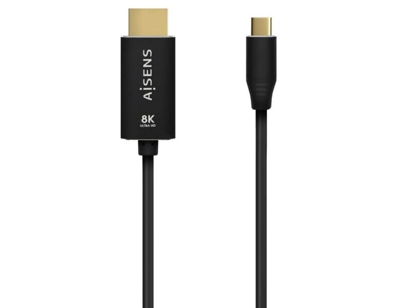 Cable Conversor Aisens A109-0711/ USB Tipo-C Macho/ HDMI 8K Macho/ Hasta 27W/ 6000Mbps/ 1m/ Negro