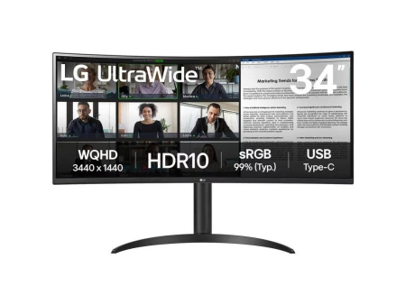 Monitor Profesional Ultrapanorámico Curvo LG 34WR55QK-B 34'/ WQHD/ Regulable en altura/ Negro