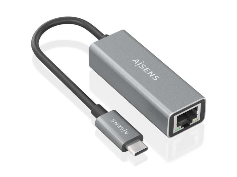 Adaptador USB 3.0 Aisens A109-0898/ USB Tipo-C Macho - RJ45 Hembra/ 15cm/ Gris