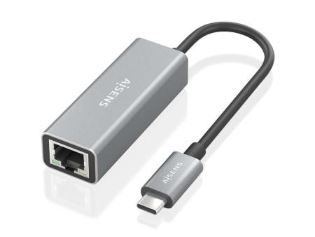 Adaptador USB 3.0 Aisens A109-0898/ USB Tipo-C Macho - RJ45 Hembra/ 15cm/ Gris