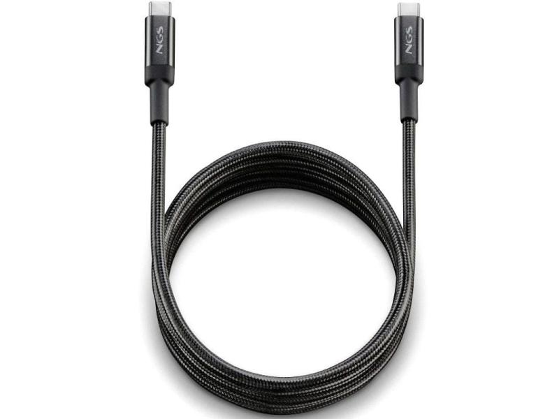 Cable USB 2.0 Tipo-C NGS KNOT/ USB Tipo-C Macho - USB Tipo-C Macho/ Hasta 65W/ 480Mbps/ 2m/ Negro