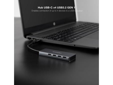 Hub USB Tipo-C Nanocable 10.16.4504/ 4xUSB Tipo-C/ Gris