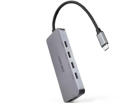 Hub USB Tipo-C Nanocable 10.16.4505/ 4xUSB Tipo-C/ 1xUSB Tipo-C DP/ Gris