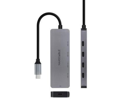 Hub USB Tipo-C Nanocable 10.16.4505/ 4xUSB Tipo-C/ 1xUSB Tipo-C DP/ Gris