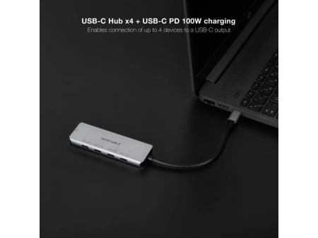 Hub USB Tipo-C Nanocable 10.16.4505/ 4xUSB Tipo-C/ 1xUSB Tipo-C DP/ Gris