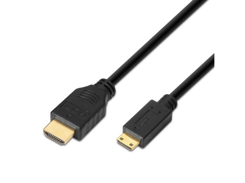 Cable HDMI Aisens A119-0114/ HDMI Macho - Mini HDMI Macho/ Hasta 10W/ 720Mbps/ 1.8m/ Negro