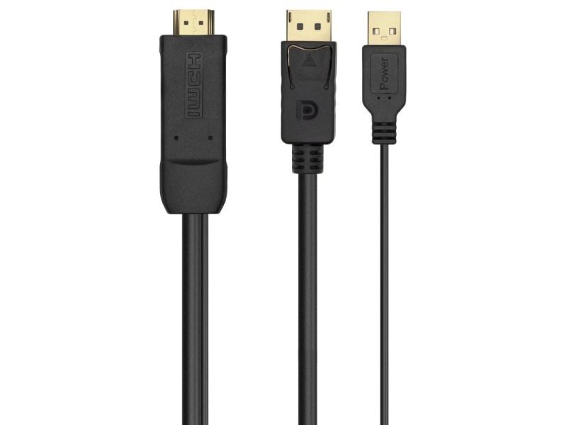 Cable Conversor Aisens A122-0641/ HDMI Macho - DisplayPort Macho + USB Macho/ Hasta 10W/ 2250Mbps/ 10cm + 1.8m/ Negro