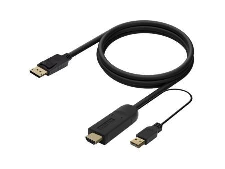 Cable Conversor Aisens A122-0641/ HDMI Macho - DisplayPort Macho + USB Macho/ Hasta 10W/ 2250Mbps/ 10cm + 1.8m/ Negro