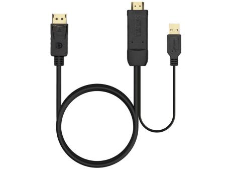 Cable Conversor Aisens A122-0641/ HDMI Macho - DisplayPort Macho + USB Macho/ Hasta 10W/ 2250Mbps/ 10cm + 1.8m/ Negro