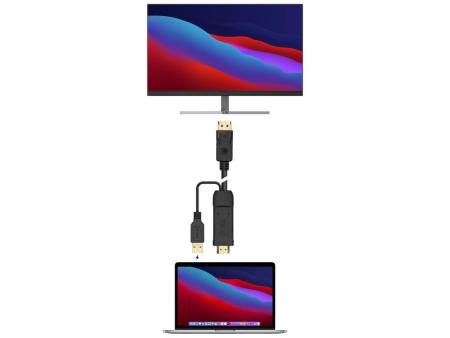 Cable Conversor Aisens A122-0641/ HDMI Macho - DisplayPort Macho + USB Macho/ Hasta 10W/ 2250Mbps/ 10cm + 1.8m/ Negro