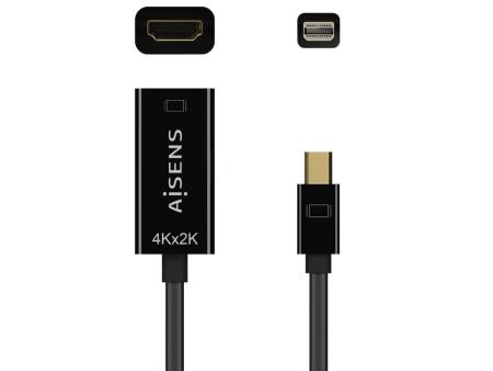 Cable Conversor Aisens A125-0643/ Mini Displayport Macho - HDMI Hembra/ Hasta 5W/ 2300Mbps/ 15cm/ Negro