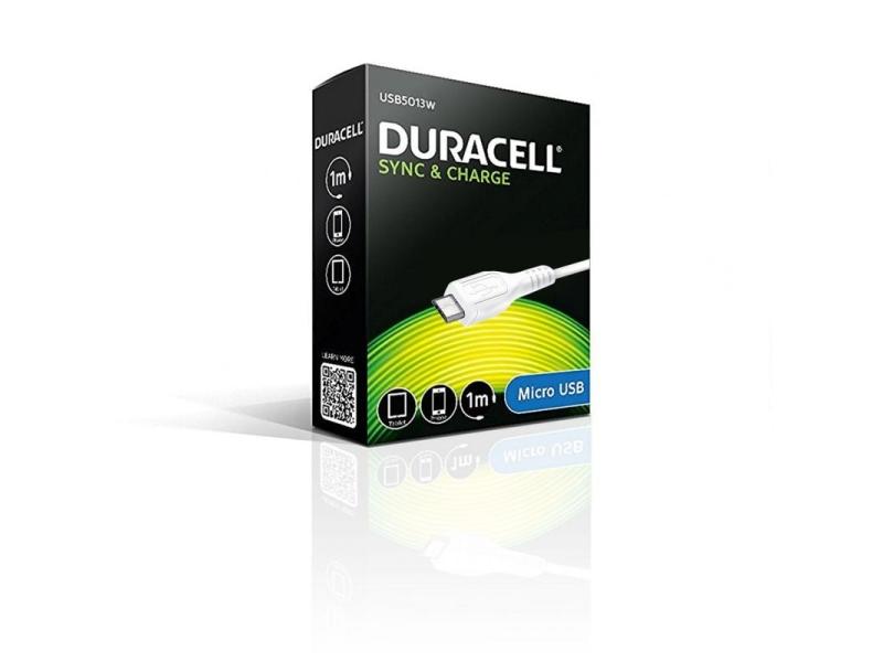 Cable USB 2.0 Duracell USB5013W/ USB Macho - MicroUSB Macho/ 1m/ Blanco