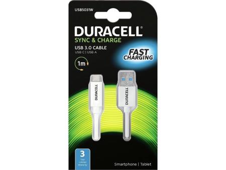 Cable USB 3.0 Tipo-C Duracell USB5031W/ USB Tipo-C Macho - USB Macho/ 1m/ Blanco