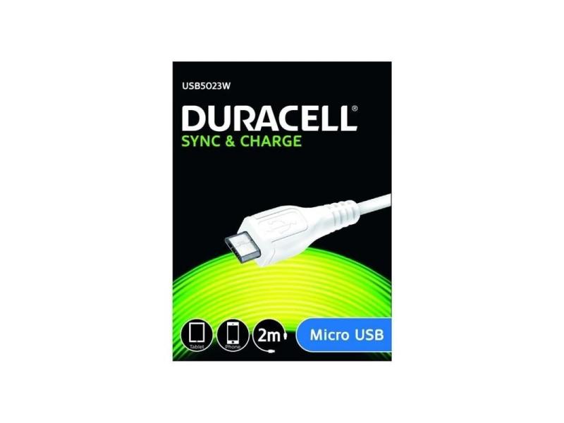 Cable USB 2.0 Duracell USB5023W/ USB Macho - MicroUSB Macho/ 2m/ Blanco