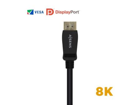 Cable Displayport 1.4 8K Aisens A149-0431/ Displayport Macho - Displayport Macho/ 1m/ Certificado/ Negro