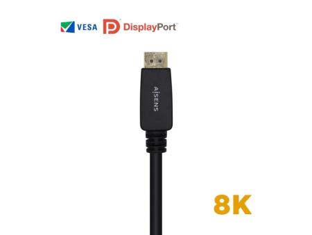 Cable Displayport 1.4 8K Aisens A149-0433/ Displayport Macho - Displayport Macho/ 3m/ Certificado/ Negro