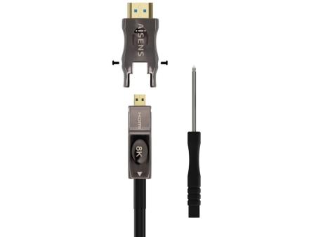 Cable HDMI 2.1 AOC 8K Desmontable Aisens A153-0648/ HDMI Macho / D Macho - HDMI Macho/ 50m/ Negro