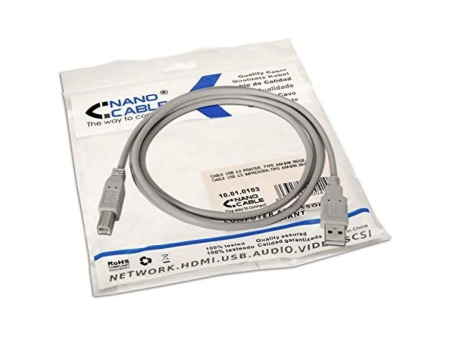 Cable USB 2.0 Impresora Nanocable 10.01.0103/ USB Tipo-B Macho - USB Macho/ 1.8m/ Beige