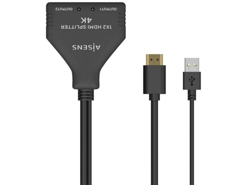 Duplicador HDMI 4K Aisens A123-0654/ 2 HDMI Hembra - HDMI Macho - USB Macho/ 30cm/ Negro