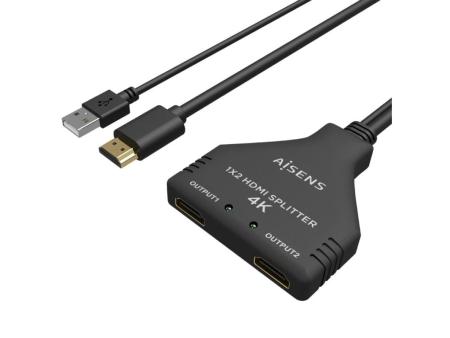 Duplicador HDMI 4K Aisens A123-0654/ 2 HDMI Hembra - HDMI Macho - USB Macho/ 30cm/ Negro