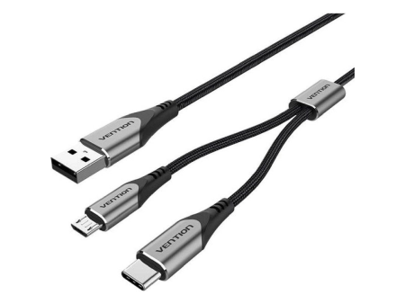 Cable USB 2.0 Vention CQGHD/ USB Tipo-C Macho/ MicroUSB Macho - USB Macho/ 50cm/ Negro