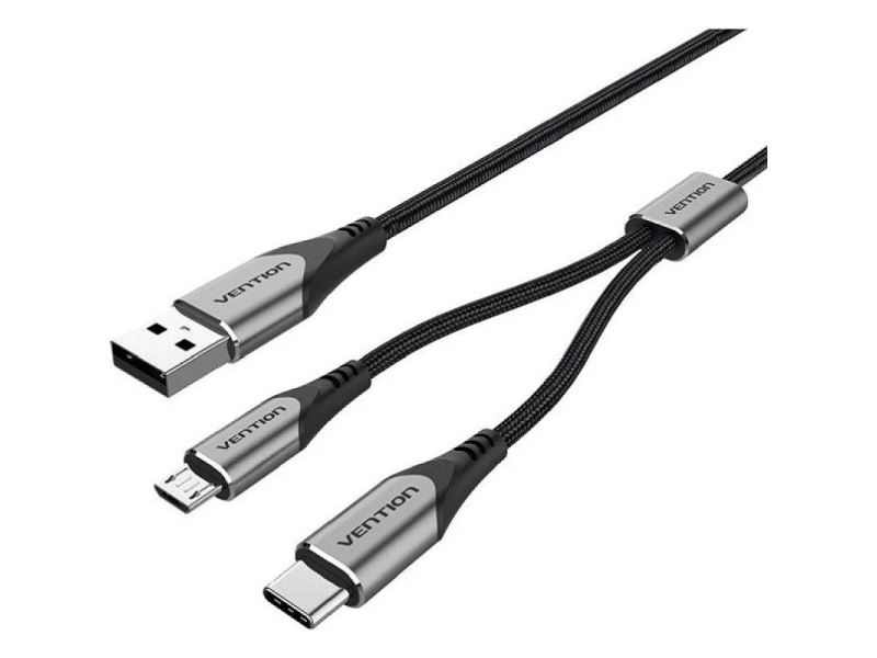 Cable USB 2.0 Vention CQGHD/ USB Tipo-C Macho/ MicroUSB Macho - USB Macho/ 50cm/ Negro