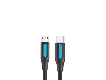 Cable USB 2.0 Tipo-C Vention COVBD/ USB Tipo-C Macho - MicroUSB Macho/ Hasta 10W/ 480Mbps/ 50cm/ Negro