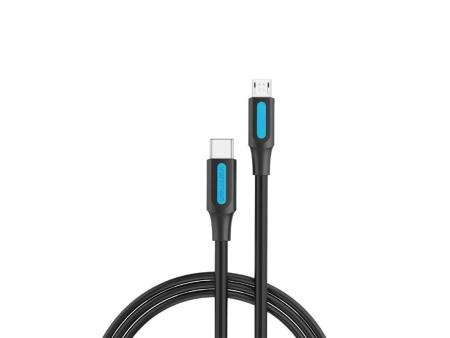 Cable USB 2.0 Tipo-C Vention COVBD/ USB Tipo-C Macho - MicroUSB Macho/ Hasta 10W/ 480Mbps/ 50cm/ Negro