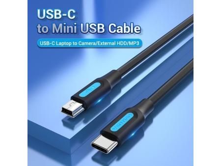 Cable USB 2.0 Tipo-C Vention COWBH/ USB Tipo-C Macho - MiniUSB Macho/ Hasta 10W/ 480Mbps/ 2m/ Negro