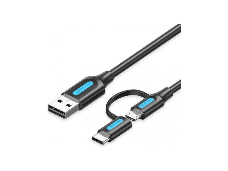 Cable USB 2.0 Vention CQDBD USB Macho - Micro USB Macho/ USB Tipo-C Macho/ 480Mbps/ 50cm/ Negro