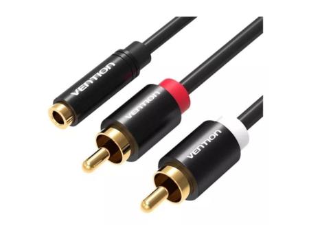 Cable Estéreo Vention VAB-R01-B100/ Jack 3.5 Hembra - 2x RCA Macho/ 1m/ Negro