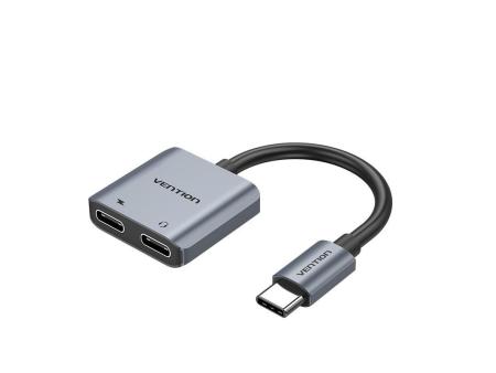 Conversor USB Tipo-C Vention BGZHA/ USB Tipo-C Macho - 2x USB Tipo-C Hembra (Audio y Carga)