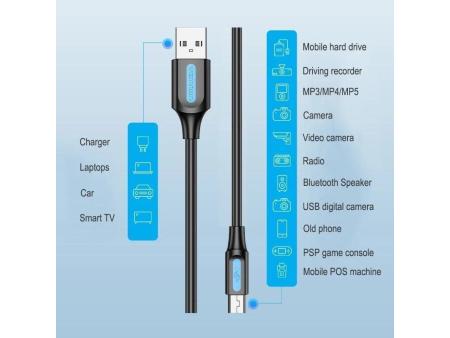 Cable USB 2.0 Vention COMBD/ USB Macho - MiniUSB Macho/ Hasta 10W/ 480Mbps/ 50cm/ Negro