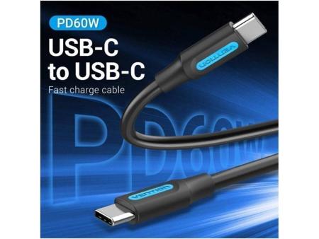 Cable USB 2.0 Tipo-C Vention COSBI/ USB Tipo-C Macho - USB Tipo-C Macho/ Hasta 60W/ 480Mbps/ 3m/ Negro