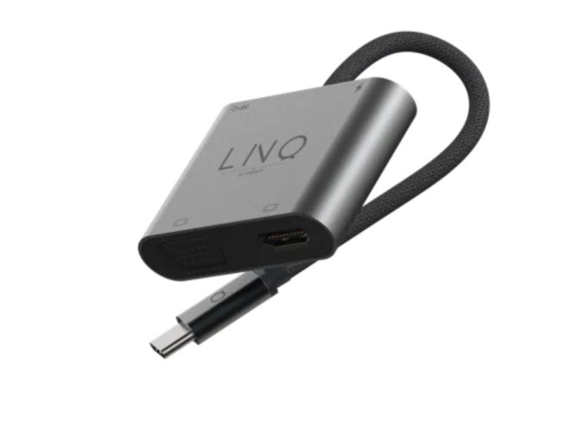 Conversor Linq LQ48001/ 1x USB Tipo-C Macho/ 1x HDMI 4K Hembra/ 1x VGA Hembra/ USB Tipo-C PD/ 15cm/ Gris