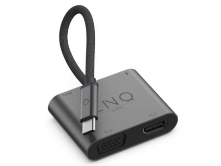 Conversor Linq LQ48001/ 1x USB Tipo-C Macho/ 1x HDMI 4K Hembra/ 1x VGA Hembra/ USB Tipo-C PD/ 15cm/ Gris