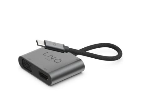 Conversor Linq LQ48001/ 1x USB Tipo-C Macho/ 1x HDMI 4K Hembra/ 1x VGA Hembra/ USB Tipo-C PD/ 15cm/ Gris