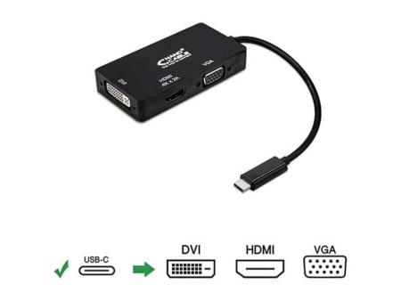 Conversor Nanocable 10.16.4301-BK/ USB Tipo-C Macho - VGA Hembra/ DVI Hembra/ HDMI Hembra/ 10cm/ Negro