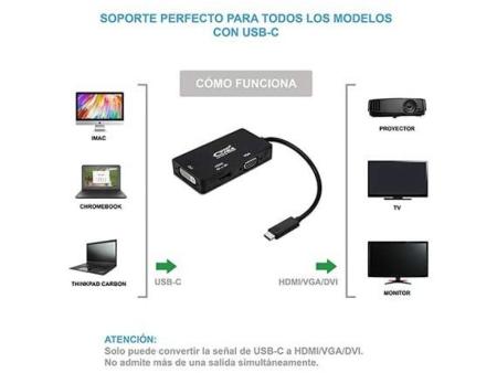 Conversor Nanocable 10.16.4301-BK/ USB Tipo-C Macho - VGA Hembra/ DVI Hembra/ HDMI Hembra/ 10cm/ Negro