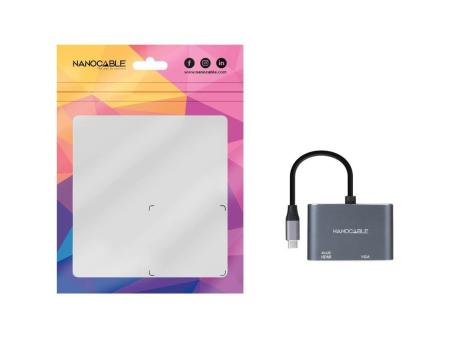 Conversor Nanocable 10.16.4303/ USB Tipo-C Macho/ HDMI Hembra - VGA Hembra/ 15cm/ Gris