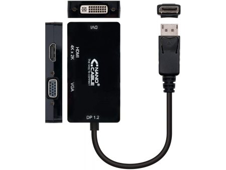 Cable Conversor Nanocable 10.16.3301-BK/ Displayport Macho - VGA Hembra/ DVI Hembra/ HDMI Hembra