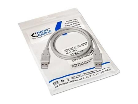 Cable USB 2.0 Nanocable 10.01.0303/ USB Macho - USB Macho/ 2m/ Beige