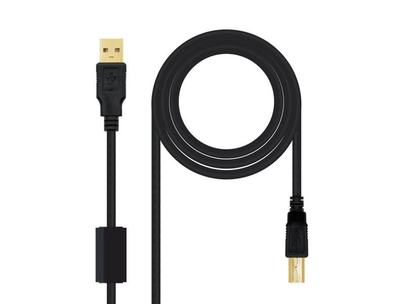 Cable USB 2.0 Impresora Nanocable 10.01.1202/ USB Tipo-B Macho - USB Macho / 2m/ Negro