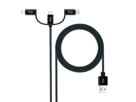 Cable USB 2.0 Nanocable 10.01.3200/ Lightning Macho - Micro USB Macho/ USB Tipo-C Macho/ 1m/ Negro