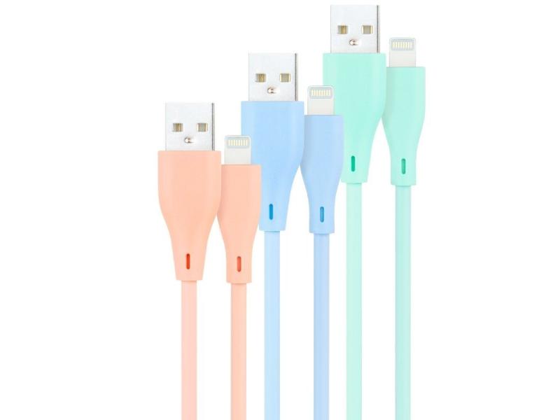 Cables USB 2.0 Lightning Nanocable 10.10.0401-A1/ USB Macho - Lightning Macho/ 1m/ 3 Unidades/ Rosa, Azul y Verde